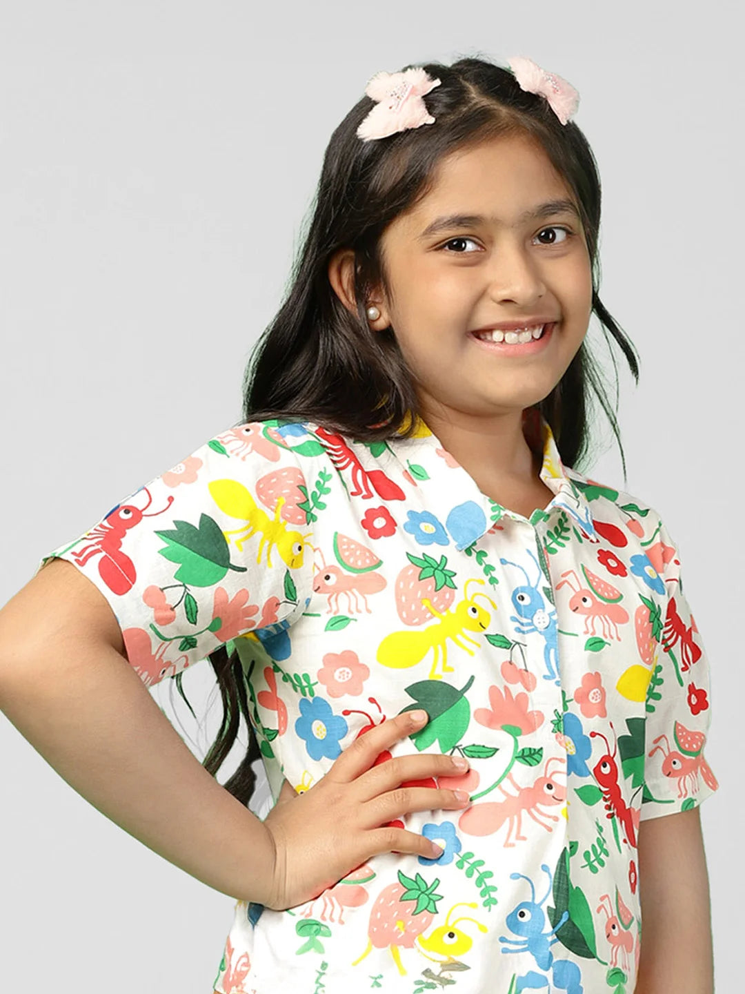 Girls Floral Print Top & Solid Pants Set