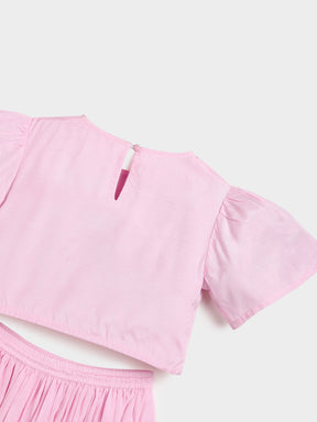 Pink Crop Top Skirt Dupatta Set