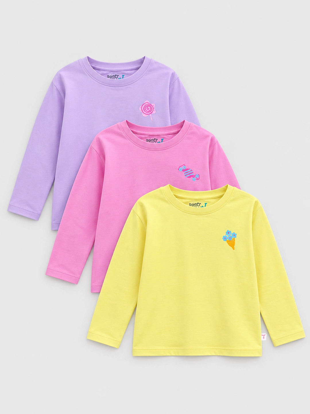 Pack of 3 Full Sleeves Cropped Girl's T-Shirts