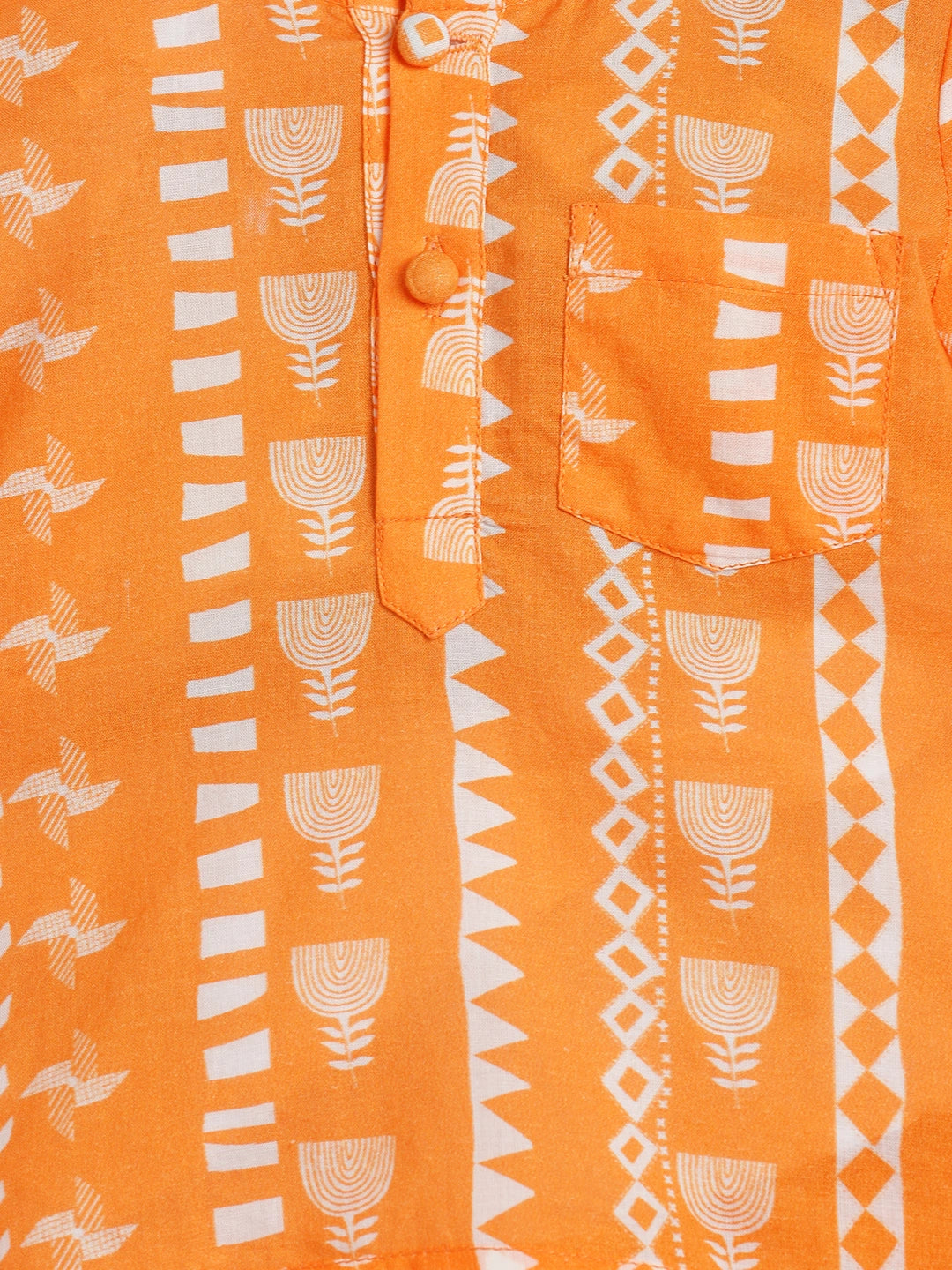 Orange Printed Kurta Dhoti Set