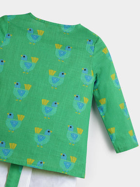 Playful Green Printed Kurta Dhoti Set