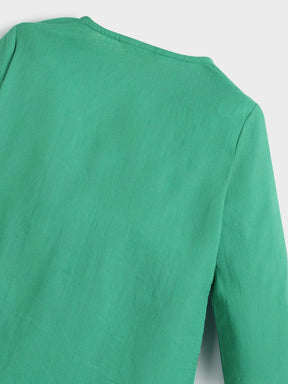 Embroidered Green Cotton Kurta Pajama Set