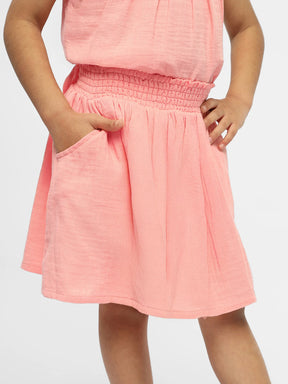 Coral Crocheted Cotton Top & Skirt Set