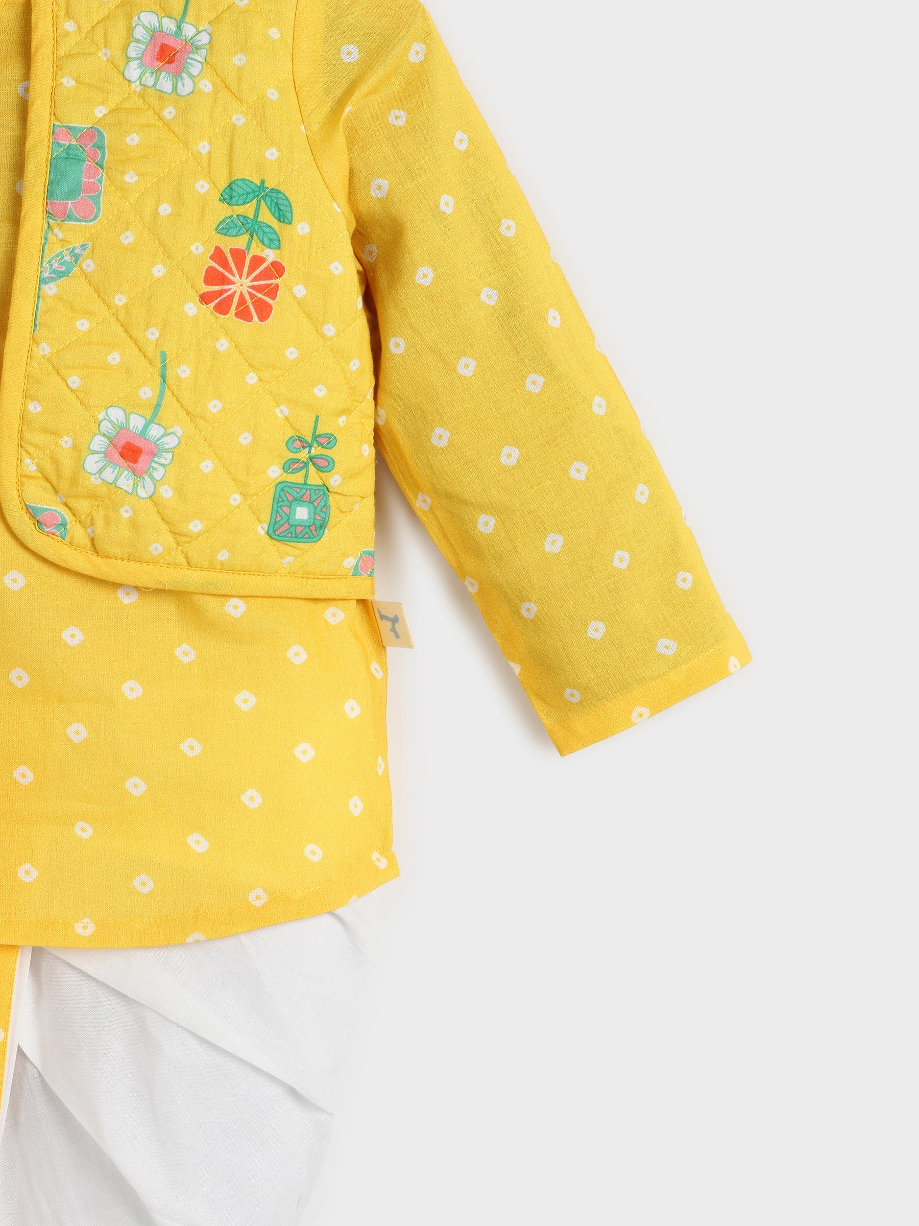 Yellow Quilted Jacket - Kurta Dhoti Set
