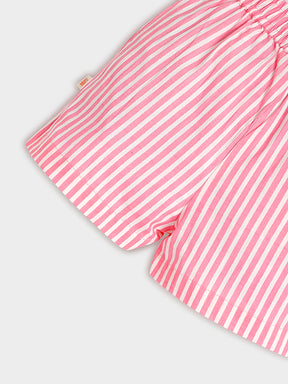 Pink Stripe Heart Print Shirt & Shorts Set