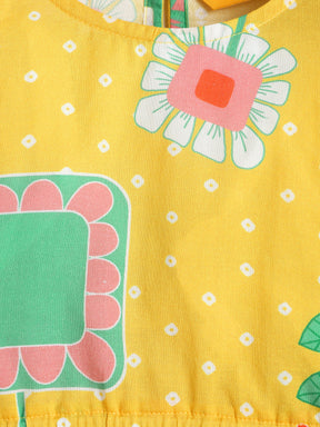 Yellow Bandhani Print Skirt Top Set