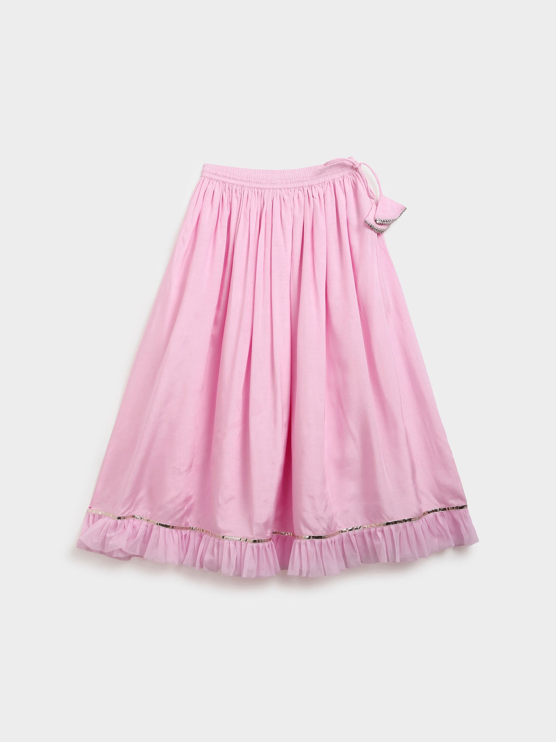 Pink Crop Top Skirt Dupatta Set