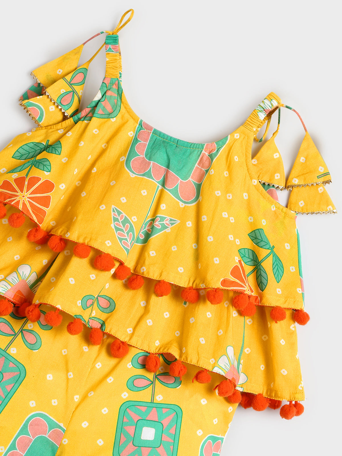 Yellow Bandhani Print Pant Top Set