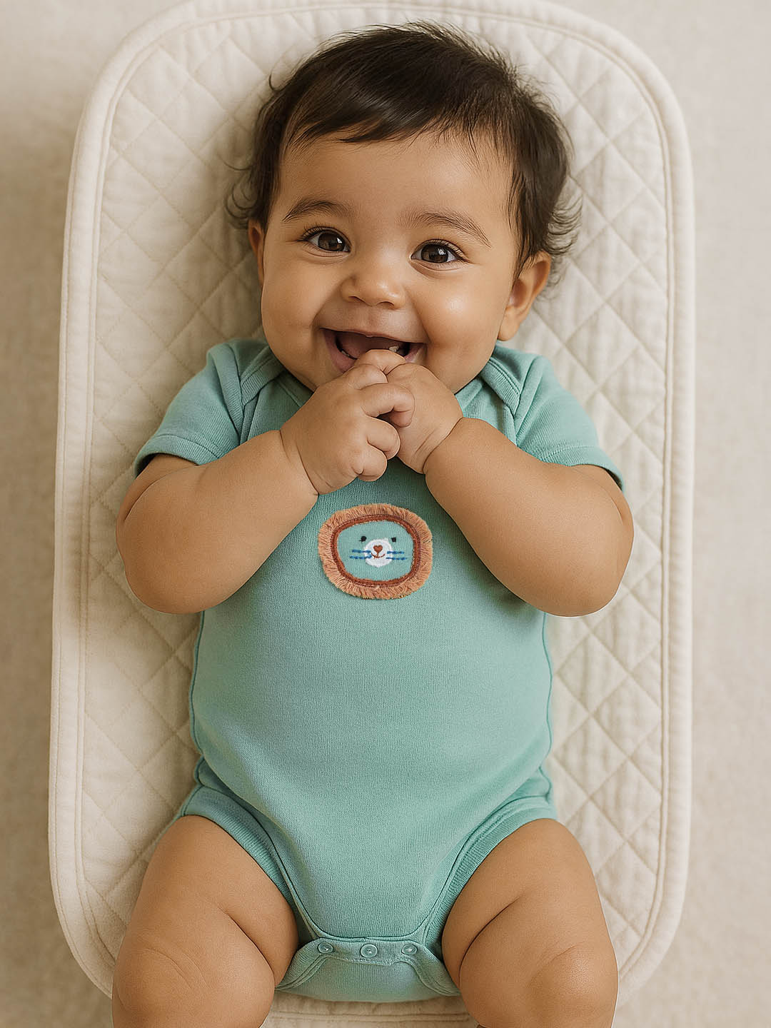 Little Lion Embroidered Cotton Bodysuit
