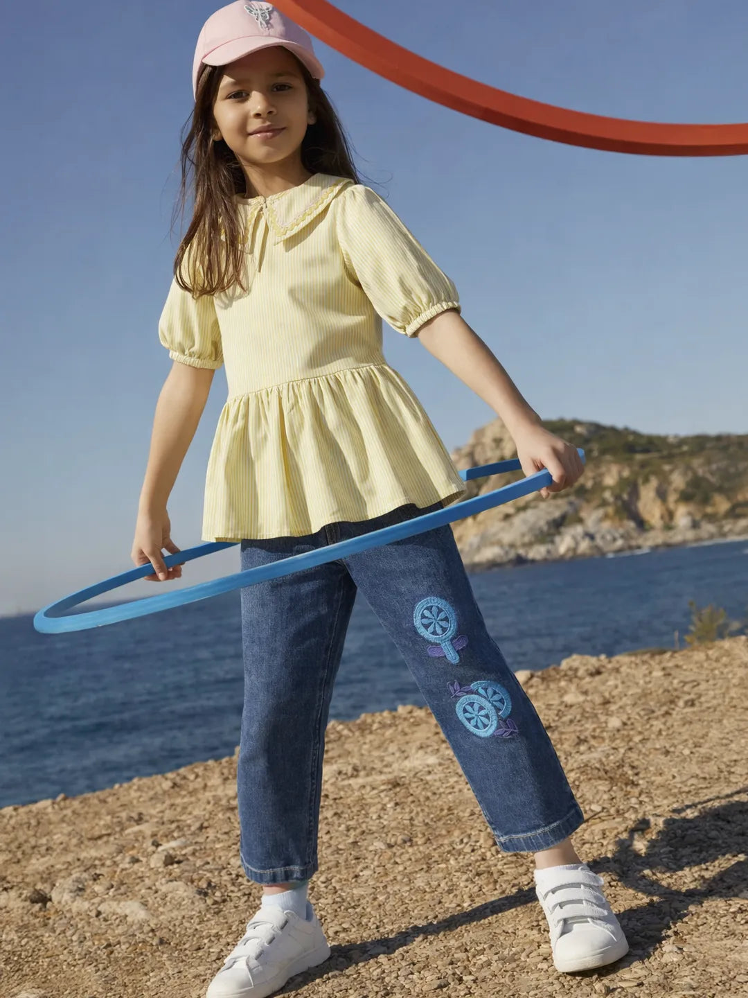 Girls Collar Detail Top & Denim Co-Ord Set