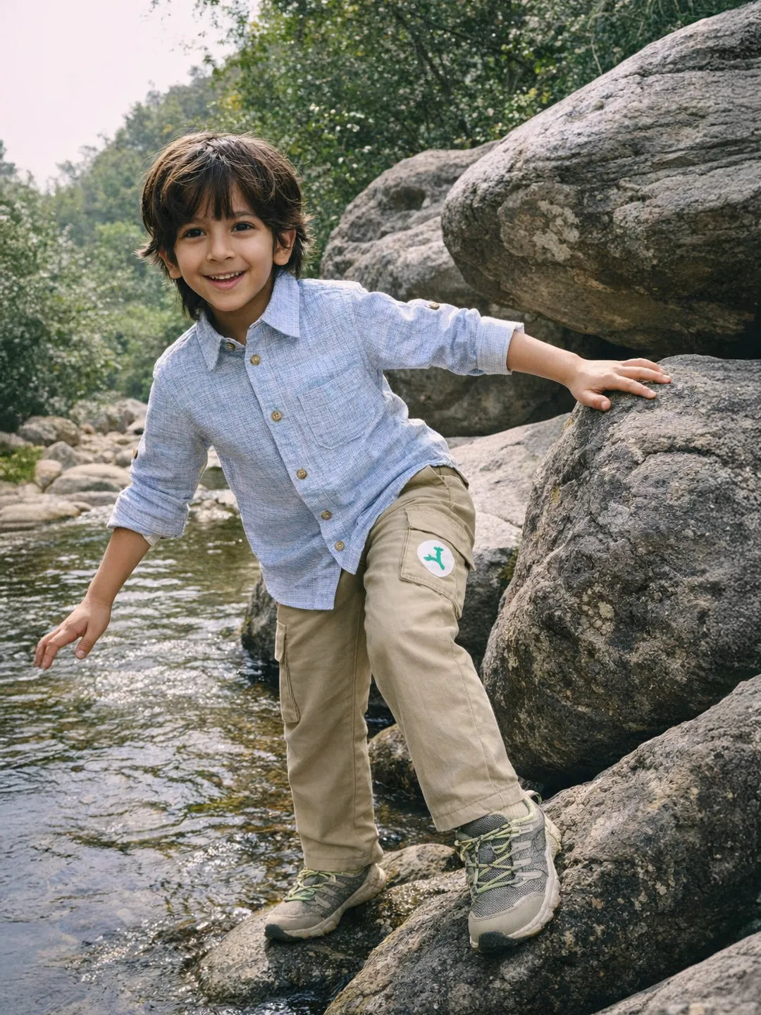 Boys Textured Shirt & Cargo Pants Co-Ord Set