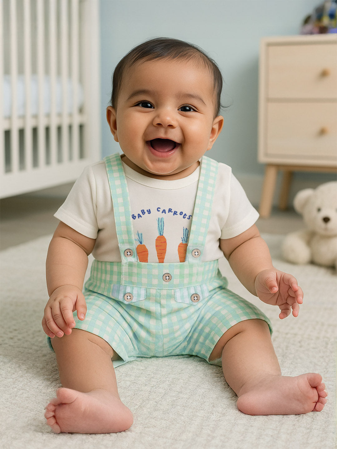Carrots Cotton Tee & Gingham Dungaree Set