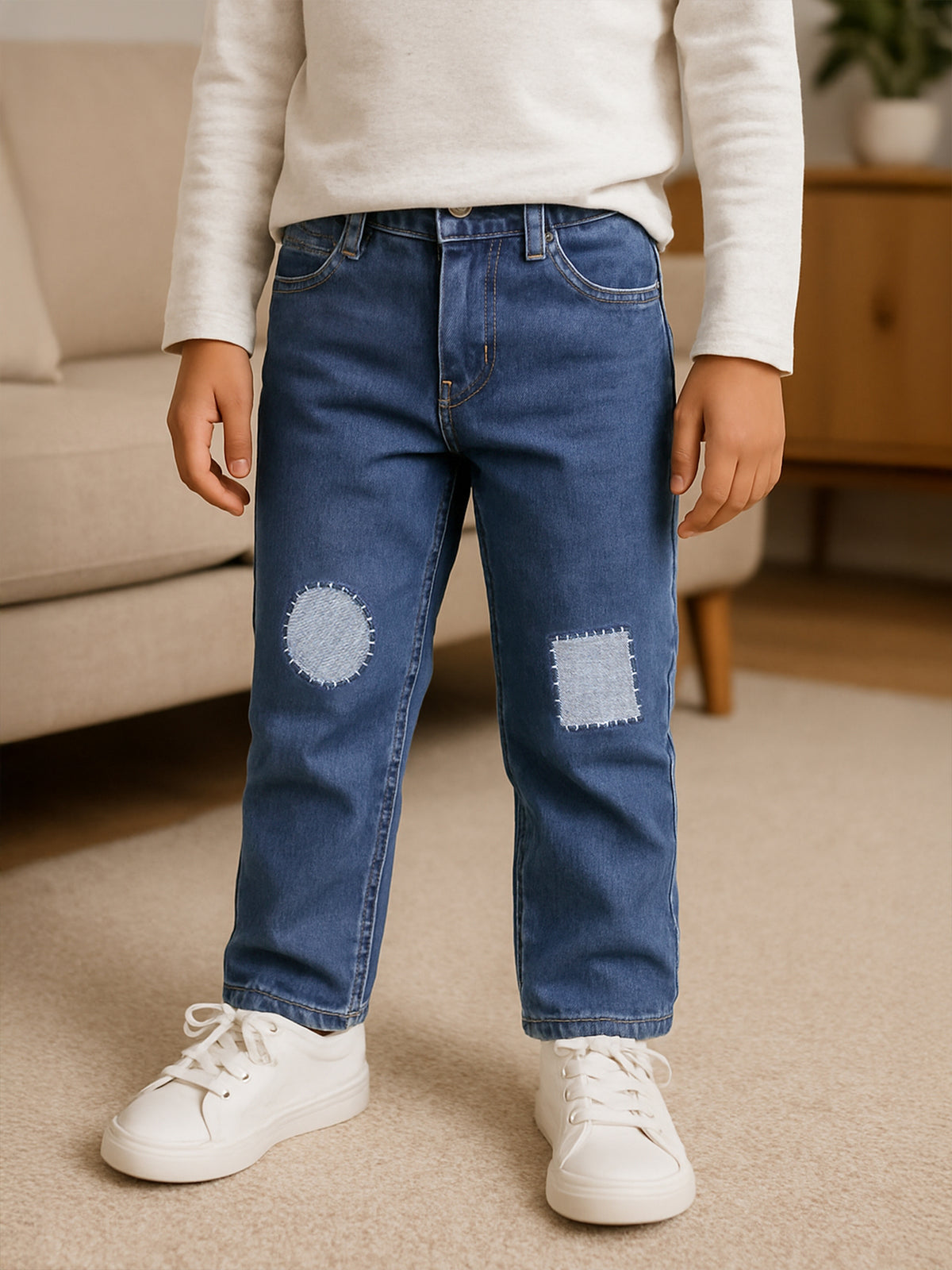 Patched Knee Denim Pants