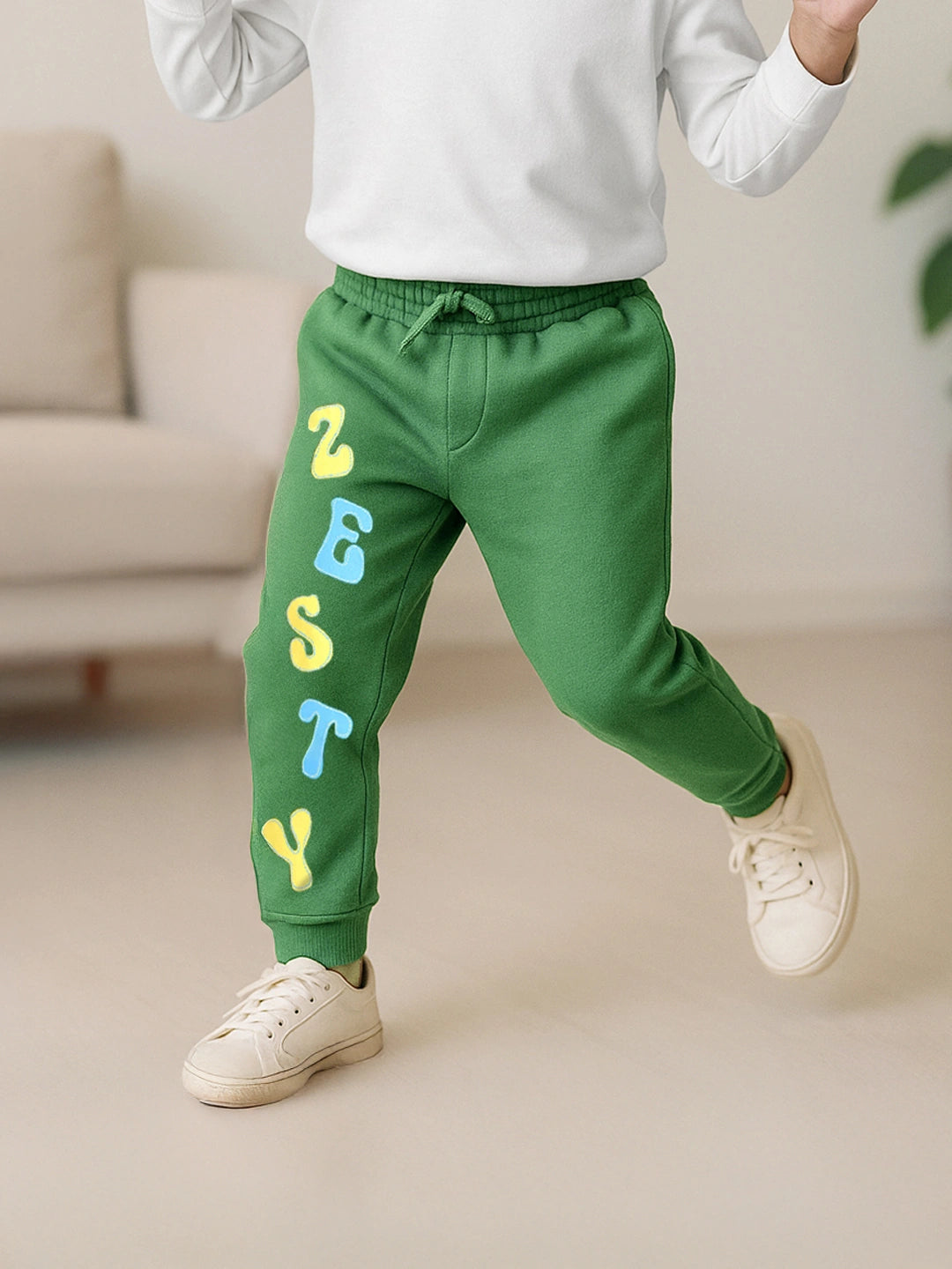 Boys Zesty Green Cotton Joggers