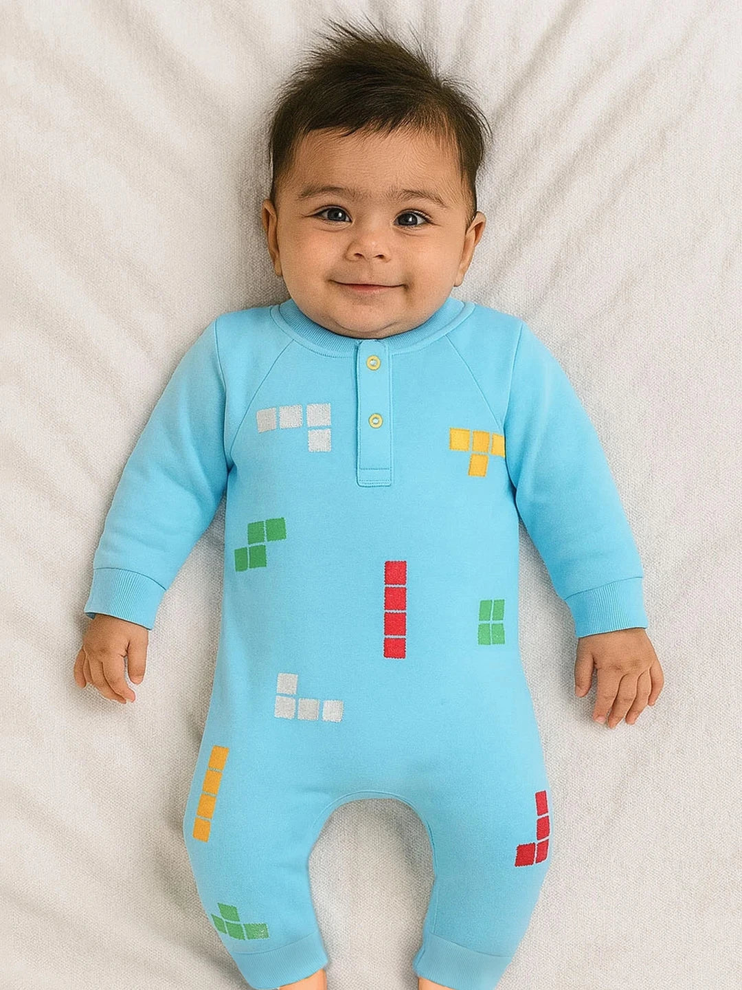 Building Blocks Embroidered Romper
