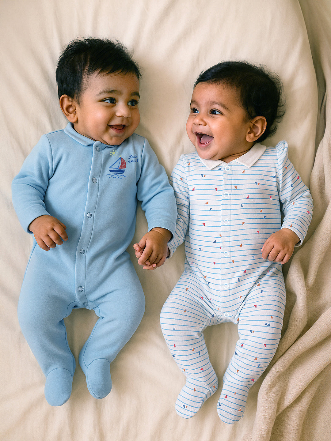 Let's Sail Footed Cotton Sleepsuit- Pack of 2