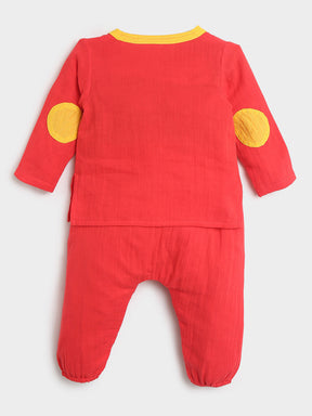 Red Hibiscus Kurta Set- Newborn