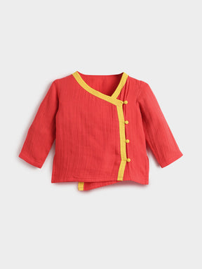 Red Hibiscus Kurta Set- Newborn