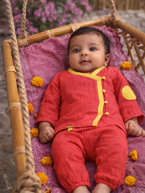 Red Hibiscus Kurta Set- Newborn
