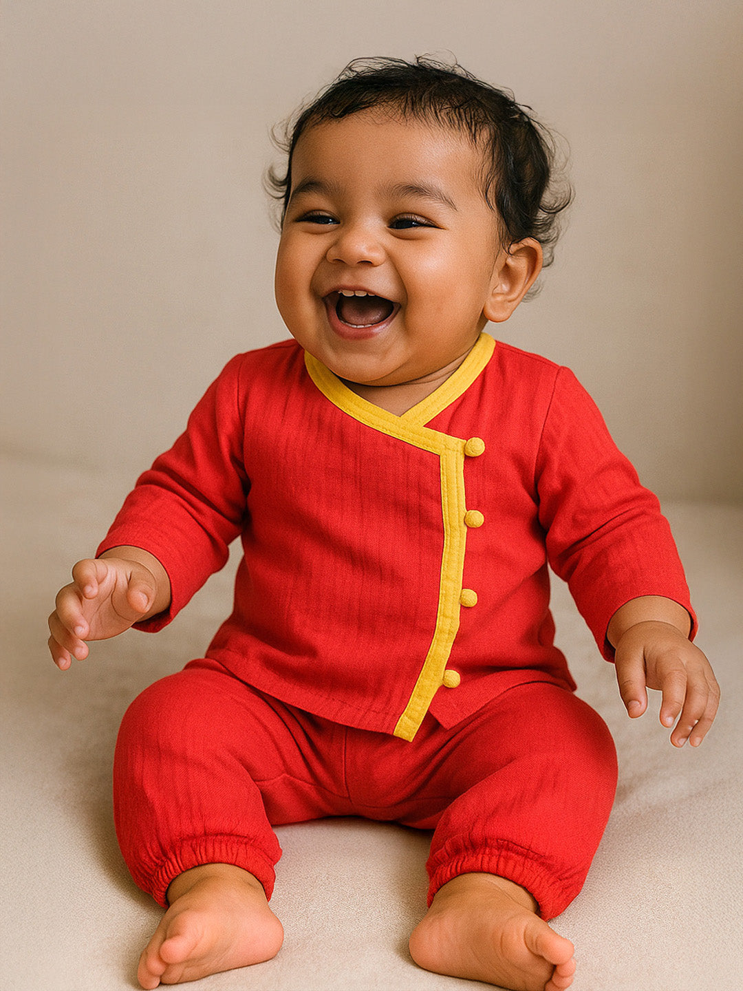 Red Hibiscus Kurta Set- Newborn