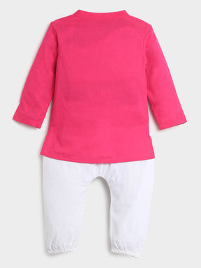 Pink Hibiscus Kurta Set- Newborn