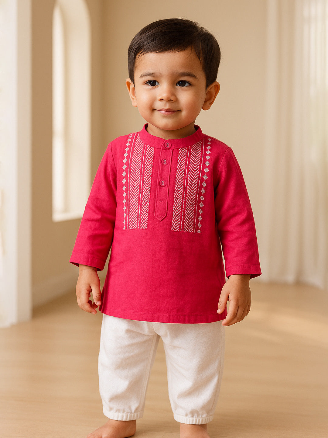 Pink Hibiscus Kurta Set- Newborn