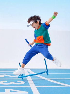 Colorblocked Cotton Sweatshirt & Joggers Set