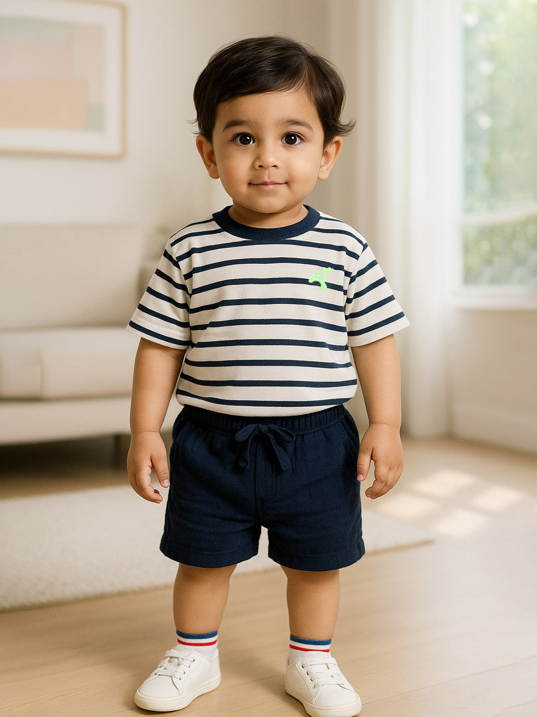 Deep Sea Striped Cotton Tee & Shorts Set