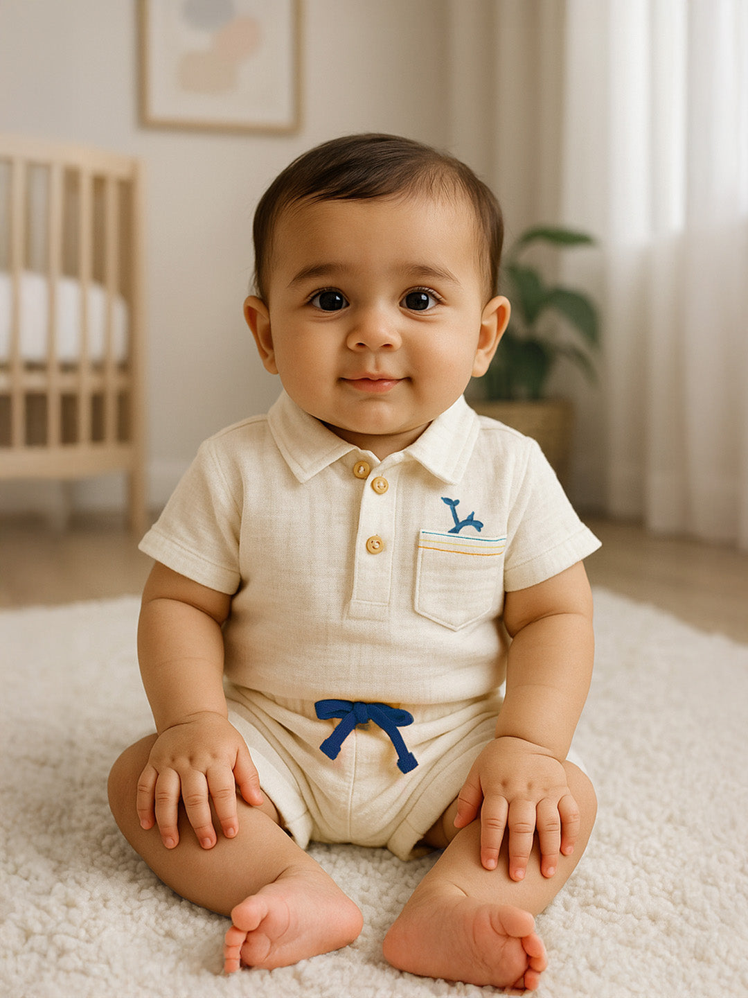 Cloudy Crinkled Cotton Shirt & Shorts Set