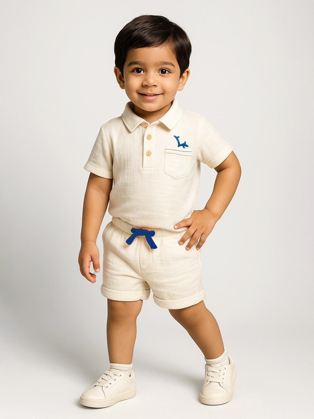 Cloudy Crinkled Cotton Shirt & Shorts Set