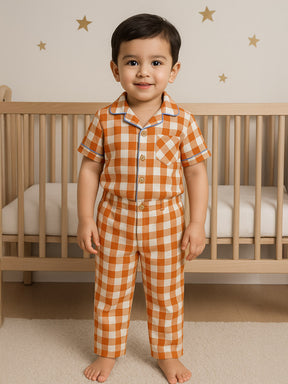 Brown Sugar Gingham Cotton Shirt & Pants Pyjama Set
