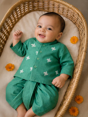 Green Embroidered Kurta Dhoti Set