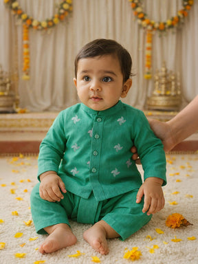 Green Embroidered Kurta Dhoti Set