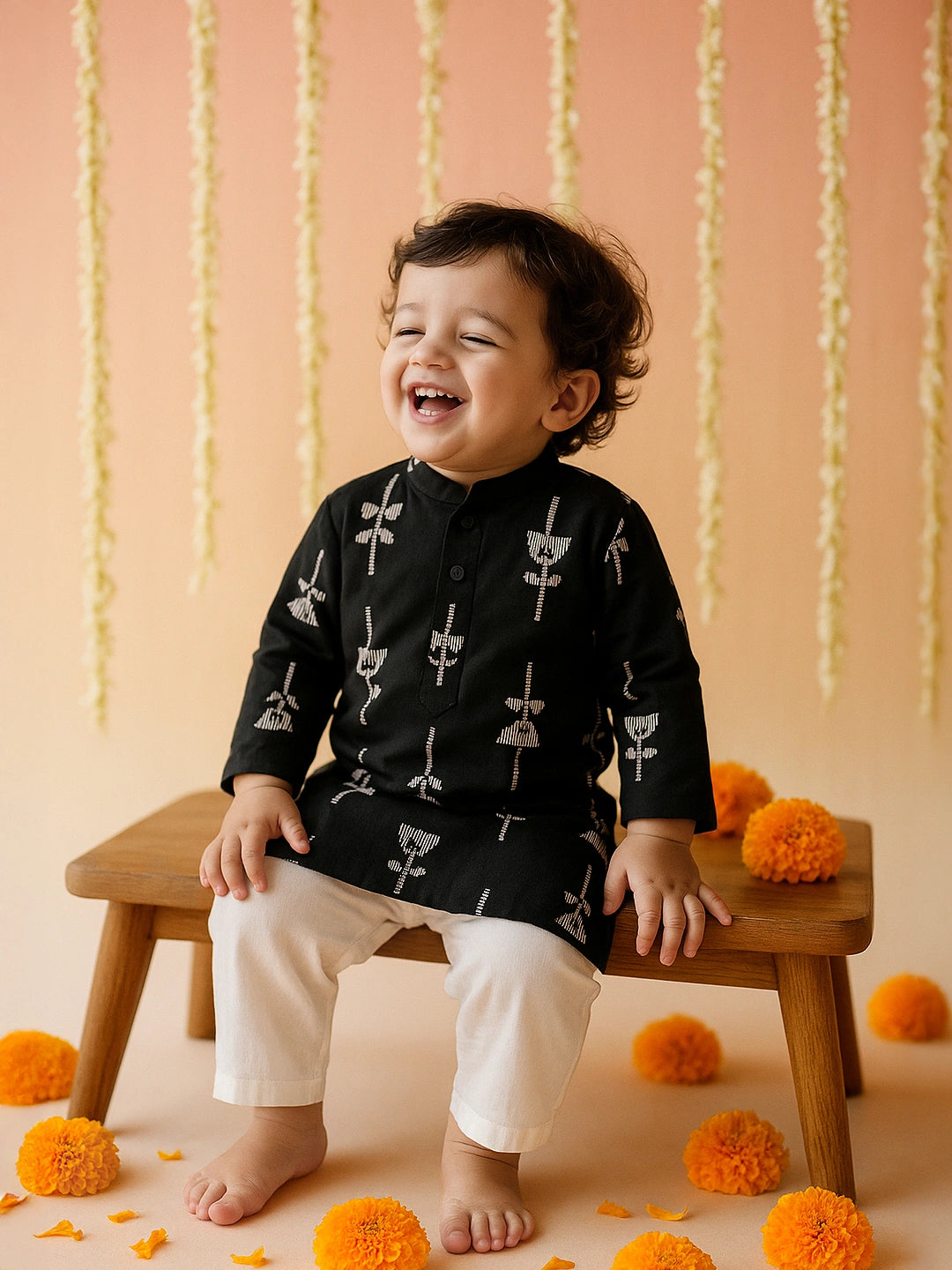 Black Printed Kurta Pajama Set
