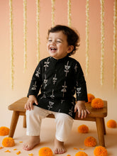 Black Printed Kurta Pajama Set