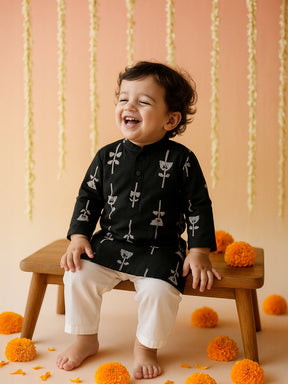 Black Printed Kurta Pajama Set