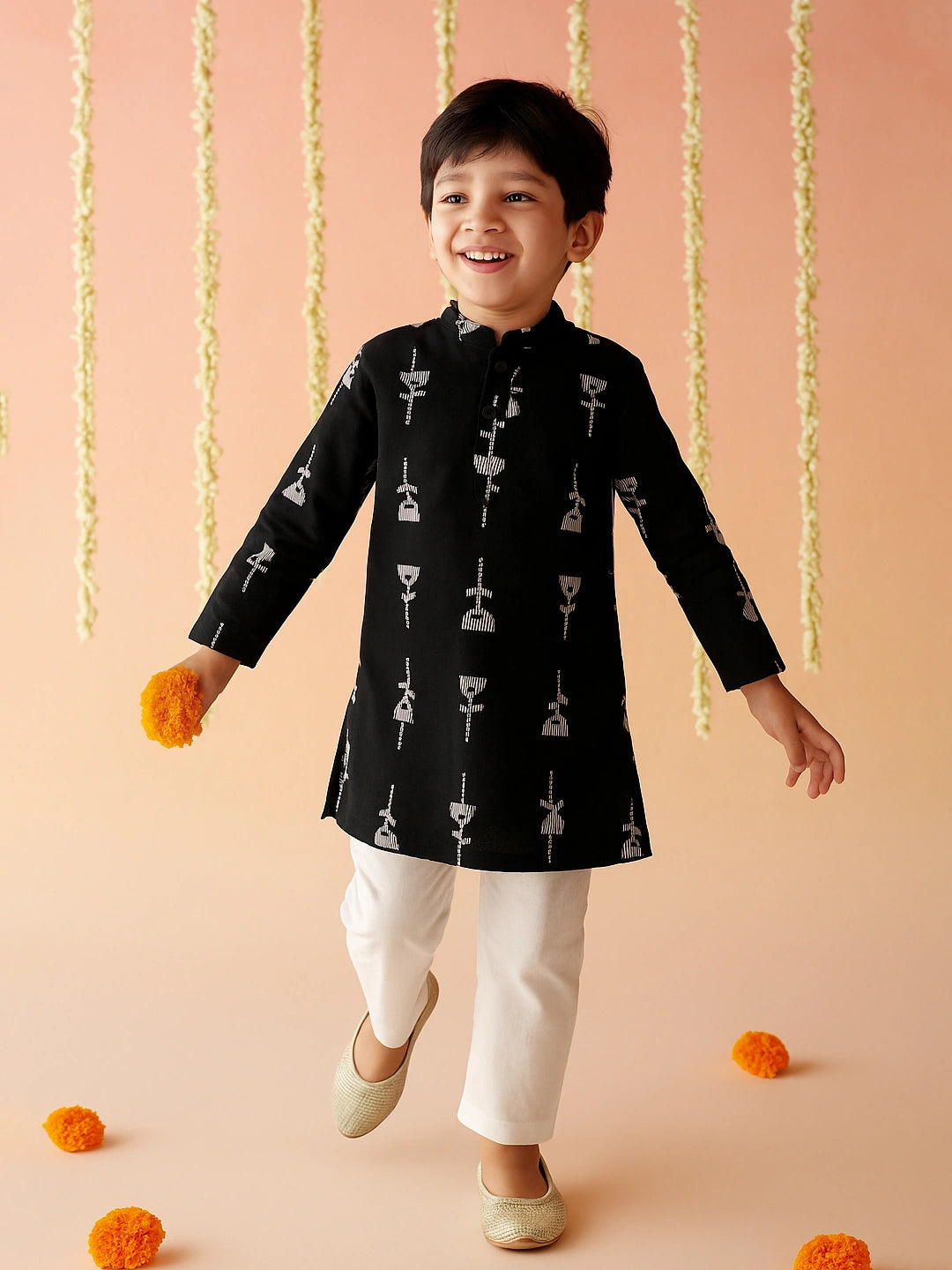 Black Printed Kurta Pajama Set