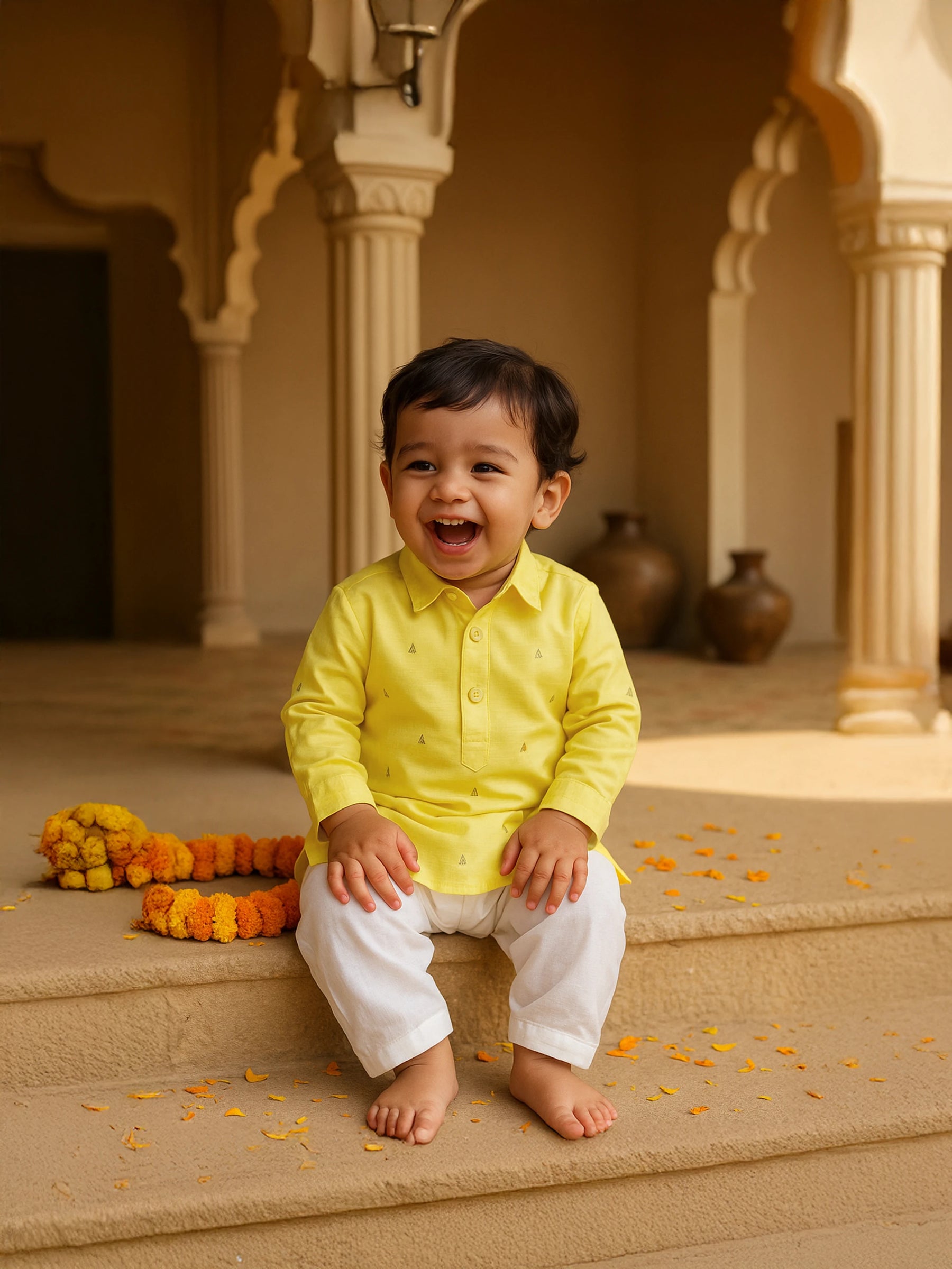 Yellow Pathani Kurta Set