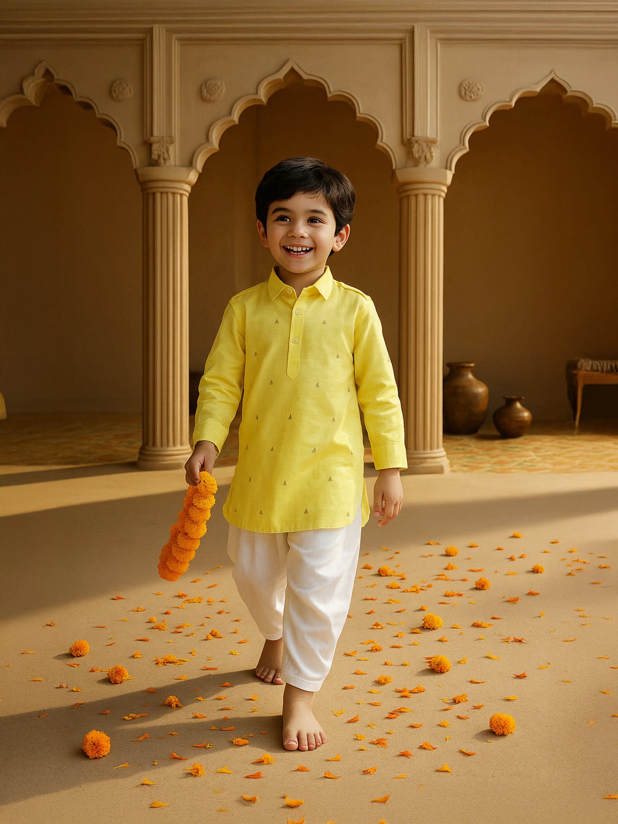 Yellow Pathani Kurta Set