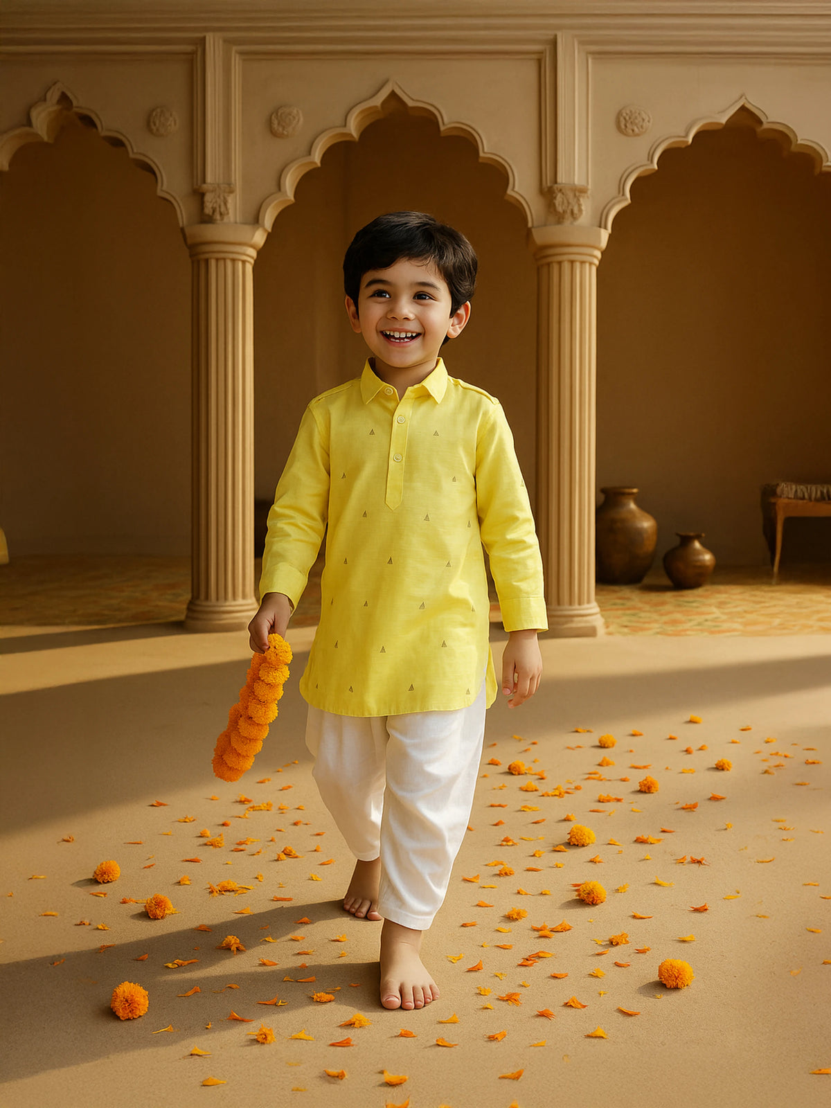 Yellow Pathani Kurta Set