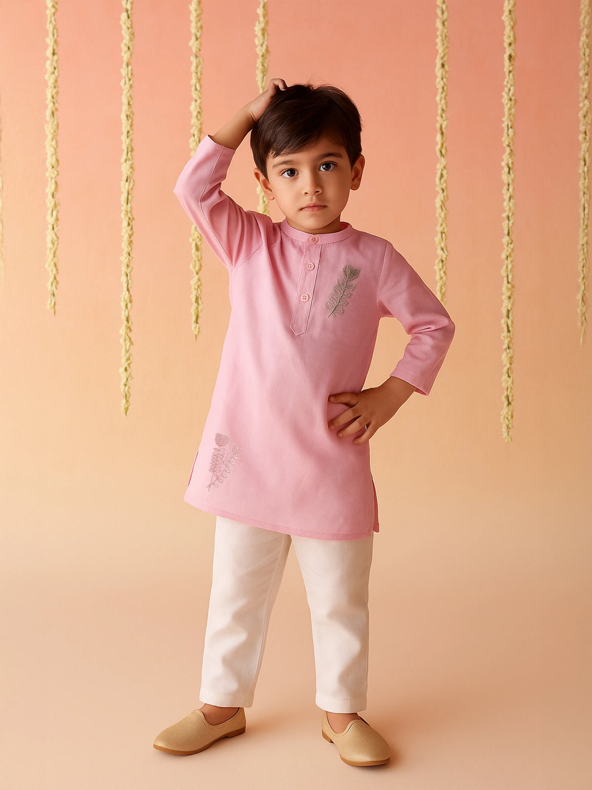 Rose Glow Zari Work Kurta Pajama Set