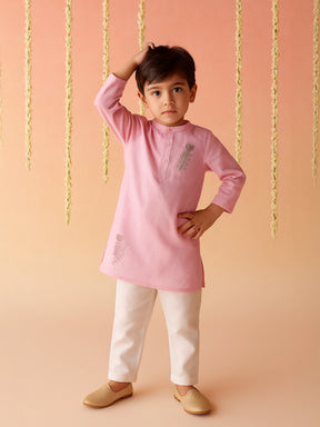 Rose Glow Zari Work Kurta Pajama Set