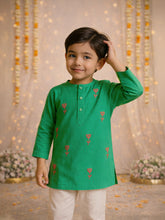 Embroidered Green Cotton Kurta Pajama Set