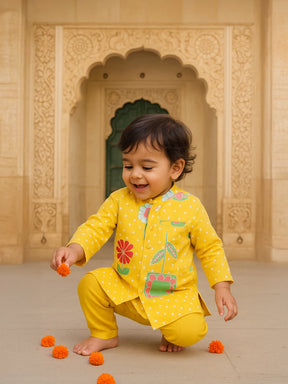 Yellow Bandhani Print Kurta Jacket Set