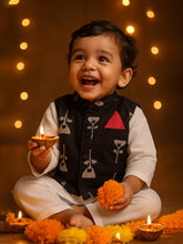 White Kurta Pajama With Black Jacket Set