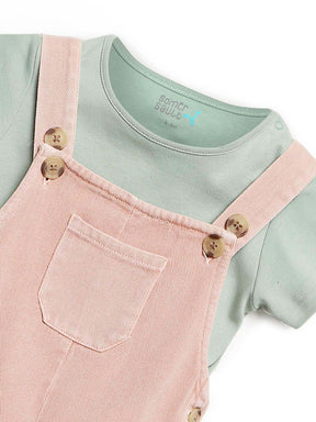 Pink Natural Dungaree With Green Tee Somersault