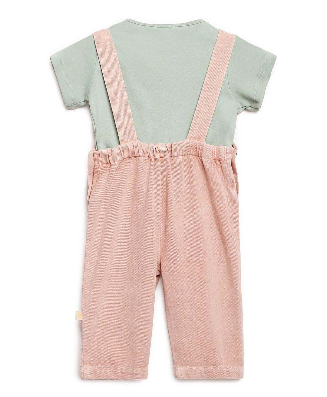 Pink Natural Dungaree With Green Tee Somersault