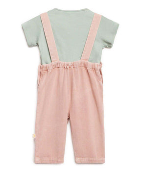 Pink Natural Dungaree With Green Tee Somersault