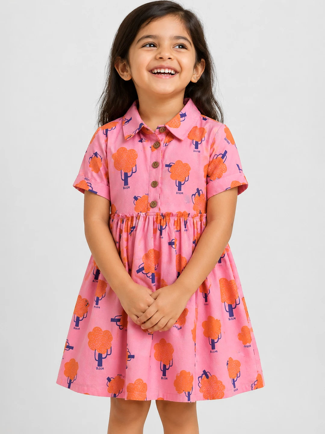 Ruffle Trim Cotton A-Line Dress