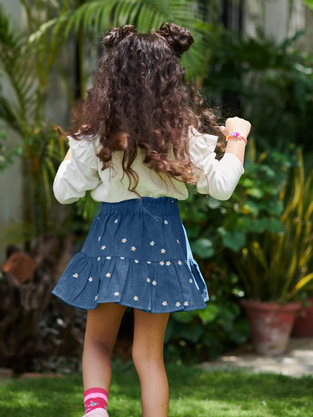 Denim Tier Flower Skirt Somersault